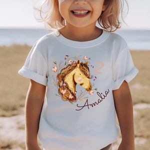 T-Shirt Birthday Shirt Personalized Birthday Child Boy Girl Horse Rider Flowers Pony