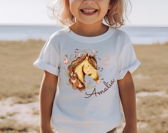 T-shirt compleanno camicia personalizzata compleanno bambino ragazzo ragazza cavallo cavaliere fiori pony