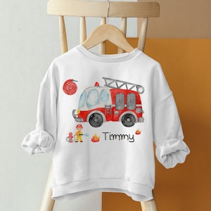 Sweater Sweatshirt Sweater personalized Children&#39;s Sweater Baby Sweater Pullover Fire Department Fire Engine Rescue Vehicles