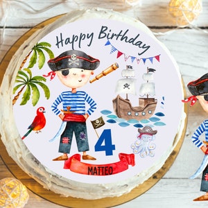 Tortenaufleger Pirat personalisiert – Fondant Zuckerbild Ø 20 cm mit Name & Alter – Piraten Torte Kindergeburtstag – essbare Deko Mottoparty