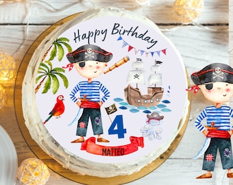 Cake Topper Fondant Birthday Child Sugar Image Girl Boy Pirate Pirate Ship Pirate Birthday