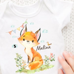 Iron-on picture personalized with desired name and age fox forest animals