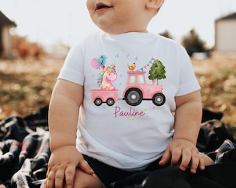 T-Shirt Birthday Shirt Personalized Birthday Child Boy Girl Tractor Farm Farm Animals Unicorn