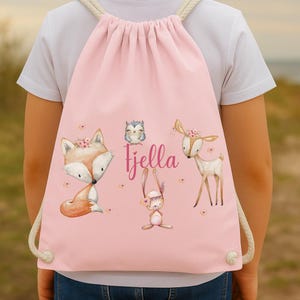 Sac de maternelle personnalisé animaux de la forêt rose – sac pour changer de vêtements filles – sac de sport et sac en jute avec nom