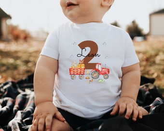 T-Shirt Geburtstagsshirt personalisiert  Geburtstagskind Junge Mädchen Traktor Bauernhof Bauernhoftiere