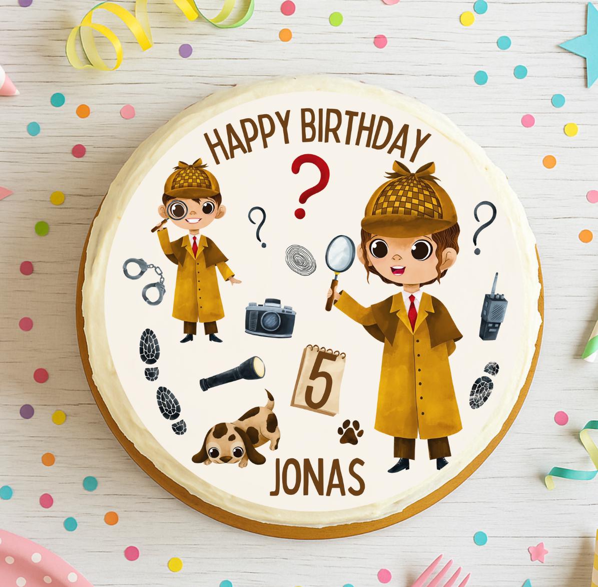 Cake topper detective – personalized with name & number – sugar image tracking birthday child