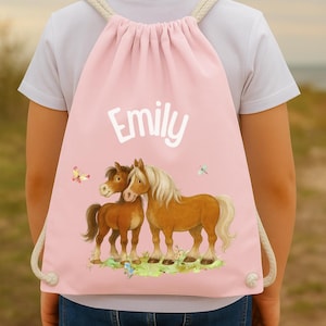 Turnbeutel Pferd mit Namen – personalisiert für Mädchen – Kindergarten Tasche Pony Motiv