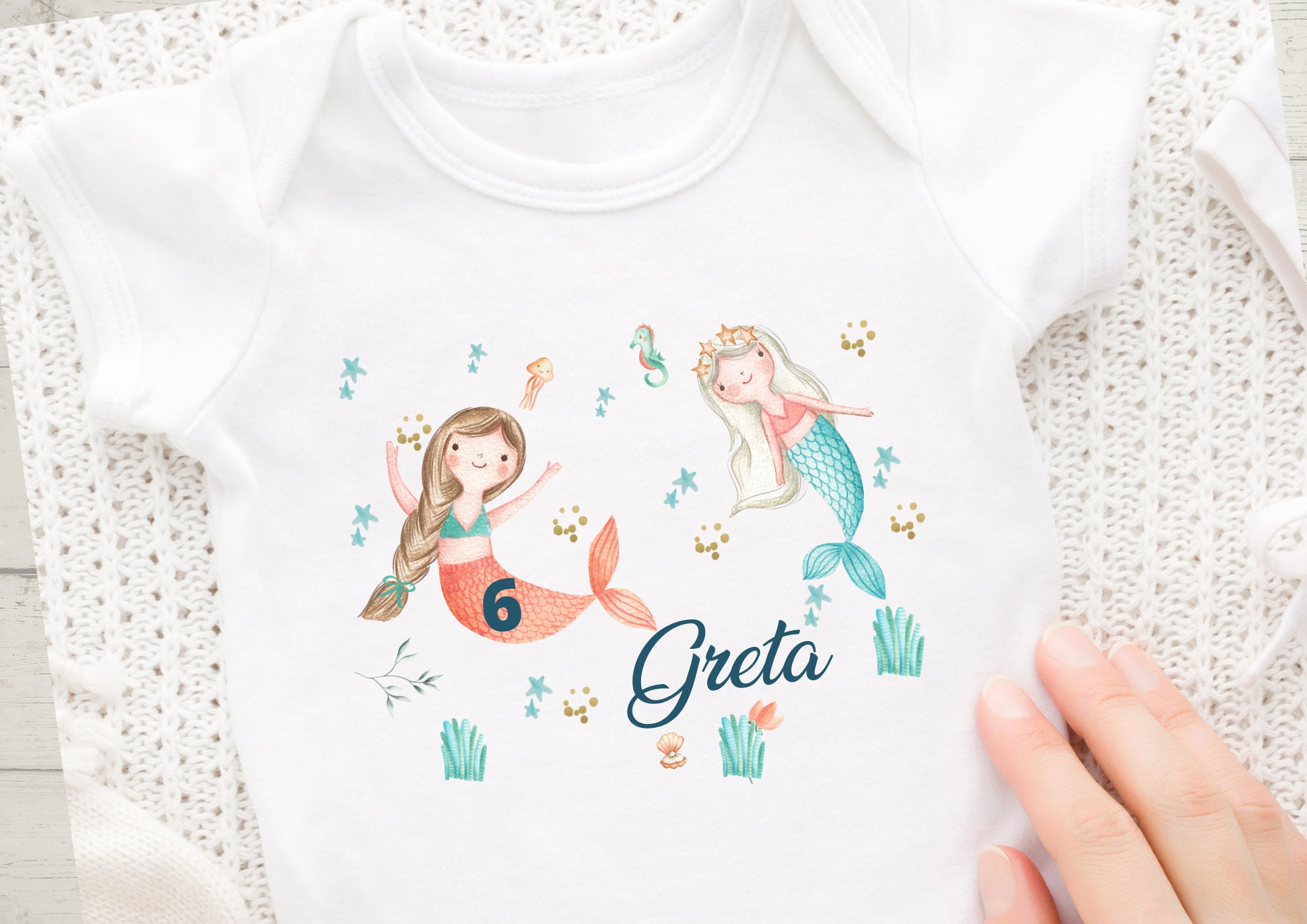 Iron-on image with desired name and age personalized mermaid