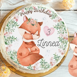 Cake Topper Fondant Birthday Child Sugar Image Girl Boy Fox Baby Mom Eucalyptus
