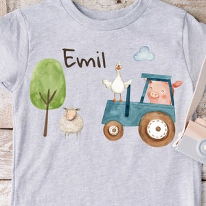 Ironing image personalized with desired name and age tractor tractor farm farm animals sheep goose