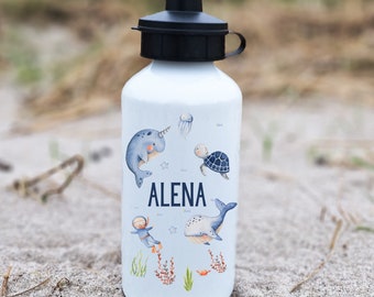 Trinkflasche Wasserflasche personalisiert mit Name Wal Schildkröte Unterwasser Meerestiere