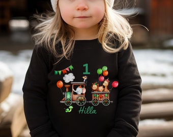 T-Shirt Geburtstagsshirt personalisiert  Geburtstagskind Junge Mädchen Bagger Zug Eisenbahn Lokomotive Lok