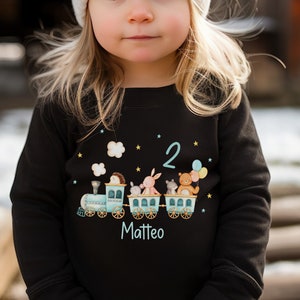 T-Shirt Birthday Shirt Personalized Birthday Child Boy Girl Excavator Train Railway Locomotive Locomotive Balloon Animals Hedgehog Rabbit Bear
