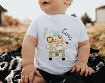 Camiseta Camisa de cumpleaños Cumpleaños personalizado Niño Niño Niña Animales de la selva Safari Jirafa Cebra León Salvaje