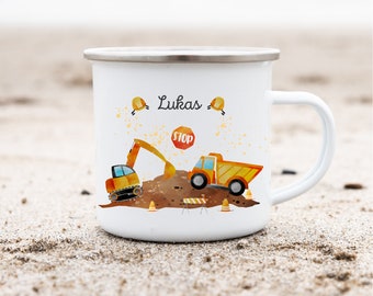 Enamel cup enamel cup personalized with name construction site excavator wheel loader construction worker