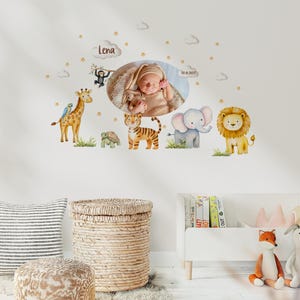Wall tattoo mural with photo wall sticker children&#39;s room personalized safari animals giraffe lion jungle animals for the baby room