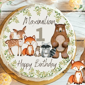 Tortenaufleger Fondant Geburtstag Kind Zuckerbild Mädchen Junge Fuchs Waldtiere Waldtiergeburtstag