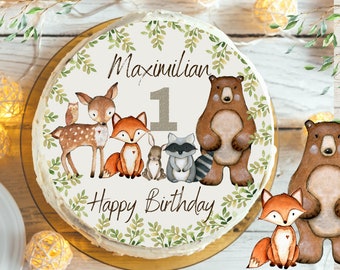 Cake topper fondant birthday child sugar image girl boy fox forest animals forest animal birthday