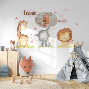 Wall tattoo mural with photo wall sticker children&#39;s room personalized safari animals giraffe lion jungle animals for the baby room