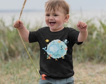 T-Shirt Geburtstagsshirt personalisiert  Geburtstagskind Junge Mädchen Maritim Wal Meer Schildkröte Fisch Unterwasser