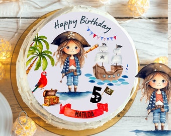 Cake topper fondant birthday child sugar picture girl boy pirate pirate ship pirate birthday pirate girl pirate