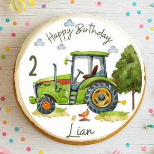Tractor cake topper – sugar image with name & age – farm birthday boy – edible fondant image 20cm – personalized