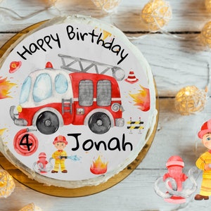 Cake Topper Fondant Birthday Child Sugar Image Girl Boy Fire Brigade Rescue Vehicle Fireman Cake Topper Birthday Cake