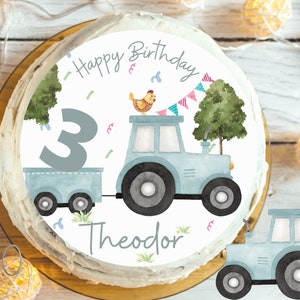 Cake topper fondant birthday child sugar image girl boy tractor farm farm animals