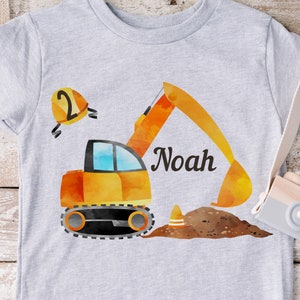 Iron-on picture personalized with desired name and age excavator wheel loader construction worker construction site construction worker