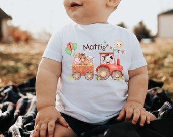 T-shirt anniversaire chemise personnalisé anniversaire enfant garçon fille tracteur ferme animaux de la ferme vache cheval cochon poulet