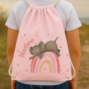 Sac de sport éléphant arc-en-ciel – sac de garderie avec nom – sac de change personnalisé – sac de maternelle cadeau fille
