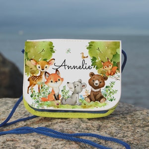 Bolso de pecho para niños con nombre monedero cartera animales del bosque zorro oso ciervo