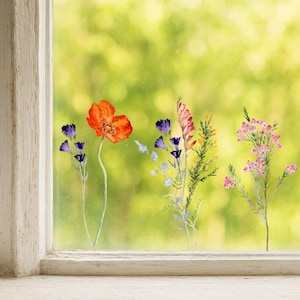 Window picture flowers – static adhesive & reusable – wildflowers – window decoration spring and summer – window stickers kitchen children&#39;s room
