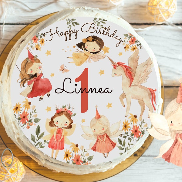 Cake Topper Fondant Birthday Child Sugar Image Girl Boy Fairy Elf Unicorn