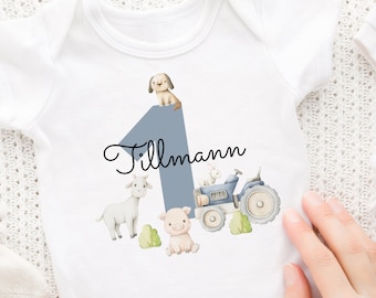 Iron-on picture with desired name and age personalized tractor farm farm animals