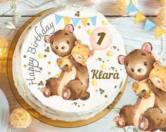 Cake topper fondant anniversaire enfant sucre image fille garçon ours bébé