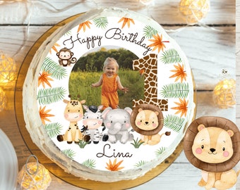 Cake topper with photo fondant birthday child sugar image girl boy lion jungle jungle birthday personalized cake topper