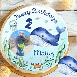 Cake Topper with Photo Fondant Birthday Child Sugar Image Girl Boy Whale Sea Maritime Lake Fish