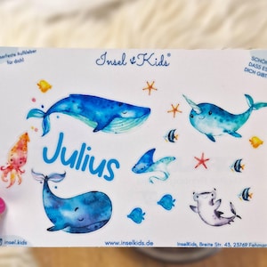 Adesivi con nomi di animali marini – adesivi personalizzati per bambini – lavabili in lavastoviglie e impermeabili – per porta pranzo, borraccia, asilo nido