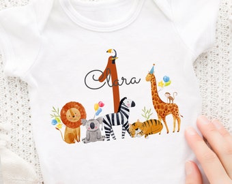 Bügelbild mit Wunschname und Alter personalisiert Dschungel Löwe Giraffe Zebra Safari Safaritiere Dschungeltiere Wild One