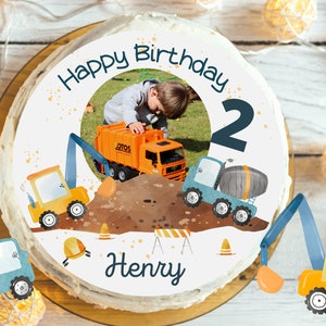 Cake Topper Fondant Birthday Child Sugar Image Girl Boy Excavator Wheel Loader Construction Site Construction Worker Mit Foto