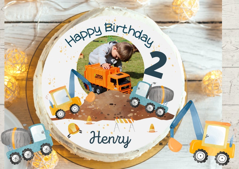 Cake Topper Fondant Birthday Child Sugar Image Girl Boy Excavator Wheel Loader Construction Site Construction Worker Mit Foto