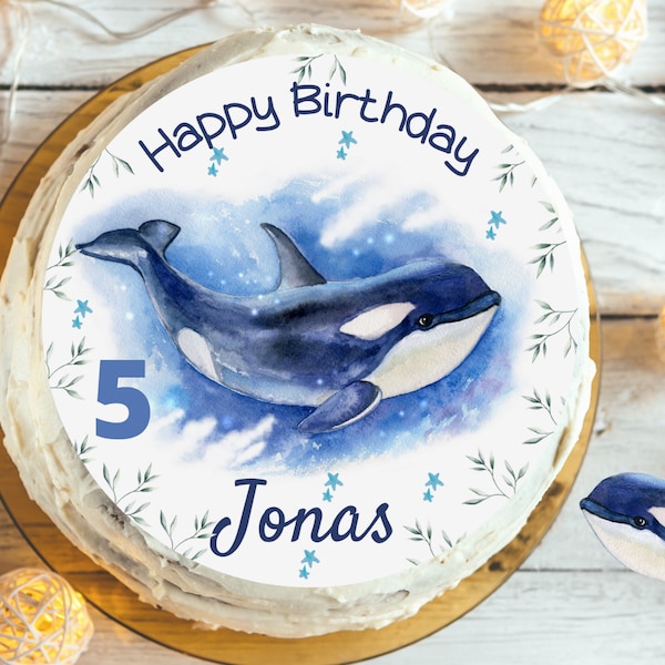 Torta topper fondente compleanno bambino zucchero foto ragazza ragazzo balena orca