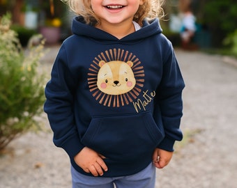 Hoodie personalisiert Kinderpullover Pulli Kapuzenpulli Löwe Dschungeltiere WildOne