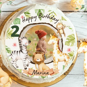 Cake Topper with Photo Fondant Birthday Child Sugar Image Girl Boy Lion Jungle Jungle Birthday