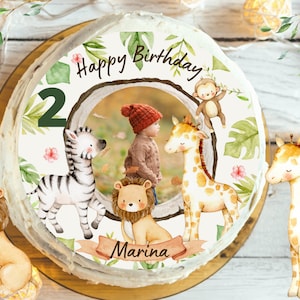 Cake topper with photo fondant birthday child sugar picture girl boy lion jungle jungle birthday