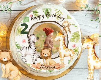 Cake topper with photo fondant birthday child sugar picture girl boy lion jungle jungle birthday