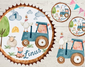 Muffin Topper Cupcake Muffin Muffins Fondant Birthday Child Sugar Image Girl Boy Tractor Farm