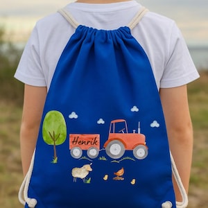 Sac de sport tracteur avec nom – sac de sport personnalisé pour enfants – sac de garderie avec motif ferme