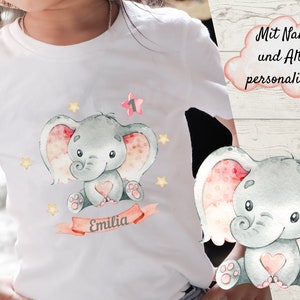 Iron-on picture with desired name and age personalized boy girl baby elephant